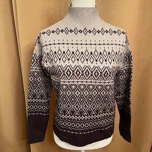 NEW! Joie Fair Isle Grey/Black Funnel, Mock Neck Pull Sweater Size XS